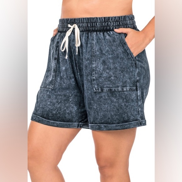 Blue Mineral Wash Drawstring Cuffed Short Set - Picture 5 of 5